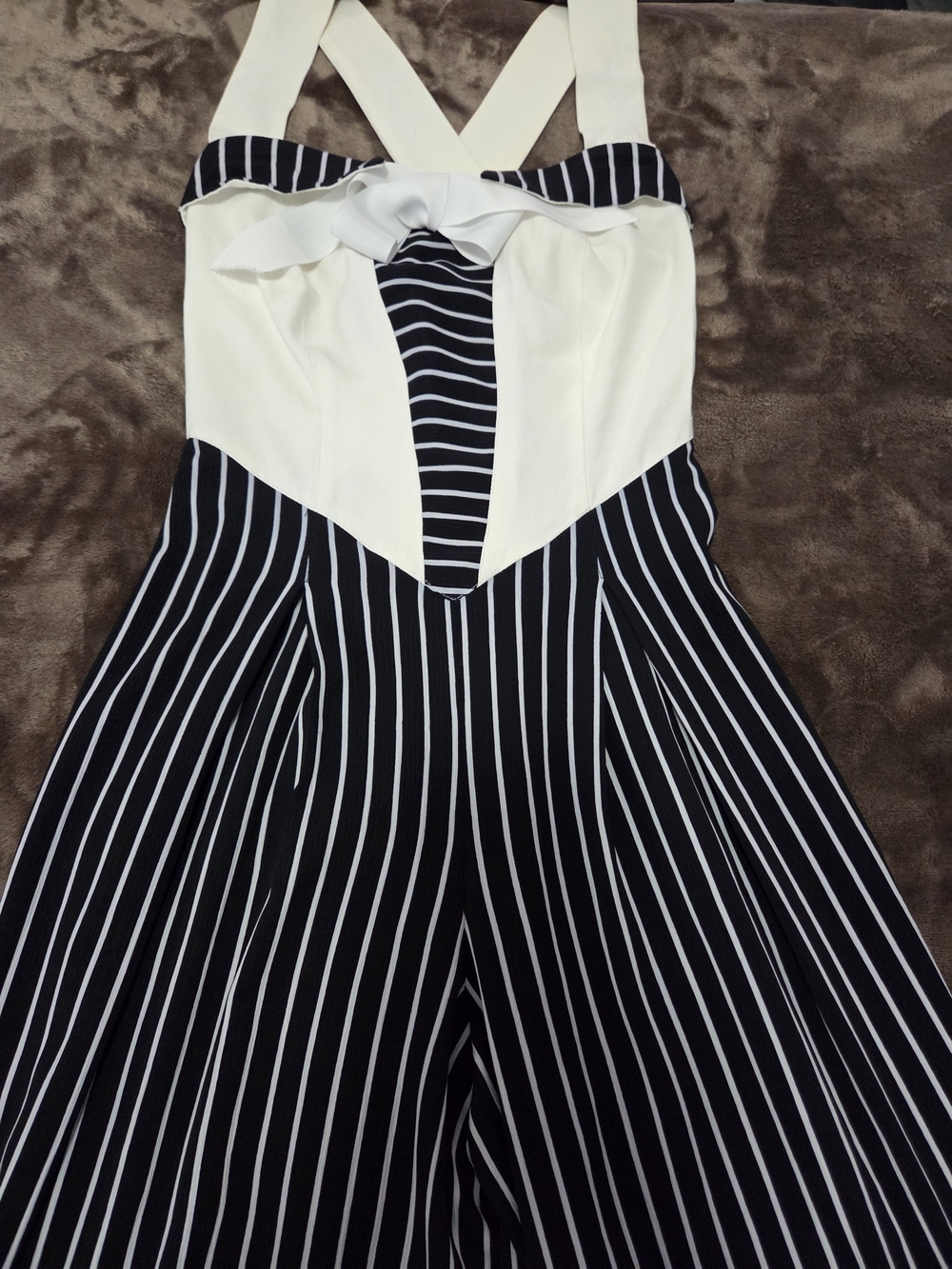 Striped Black & White Wide-Leg Jumpsuit